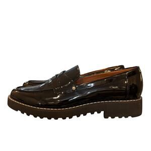 Franco Sarto Cassandra Black Patent Penny Loafers Chunky Lug Sole Size, 8.5
